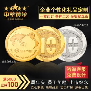 金(jīn)币定制(zhì)純金(jīn)999紀念品足金(jīn)定做(zuò)員(yuán)工(gōng)周年(nián)慶禮品徽章(zhāng)金(jīn)牌銀(yín)币定制(zhì)