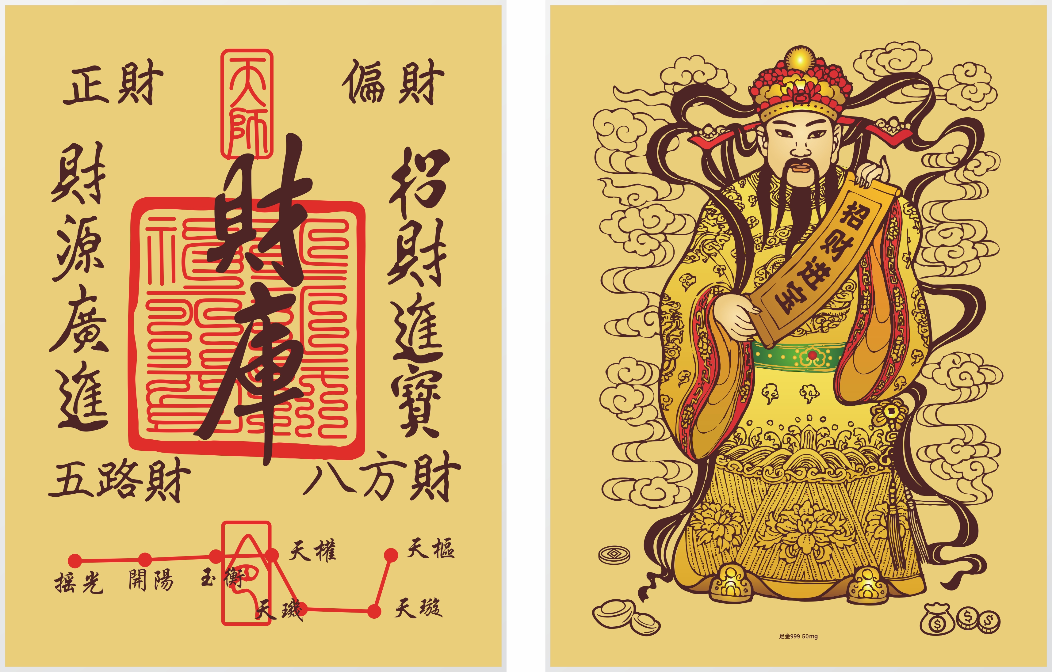 50mg足金(jīn)999大(dà)财庫财神招财進寶财源廣進金(jīn)畫(huà)擺件(jiàn)